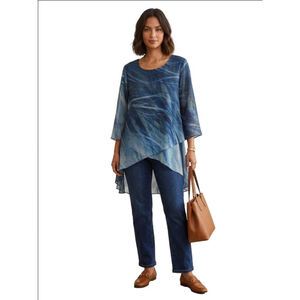Women's Indigo Soul Blue White Abstract Tunic Top L